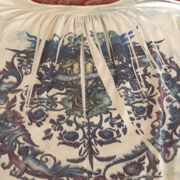 Daniel Benjamin medium ivory long tee 3/4 sleeve print tee perfect cover up - Picture 8 of 12